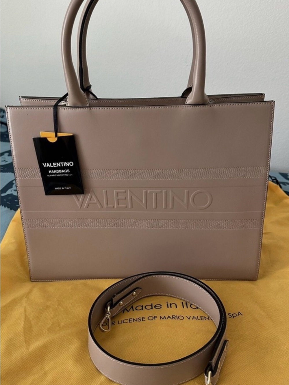 Valentino Taupe Beige Embossed Logo Tote